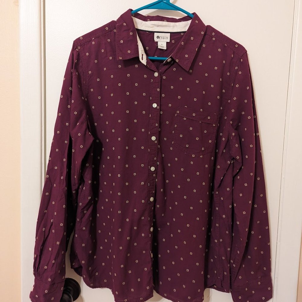 Purple Embroidered Pattern Button Down Shirt